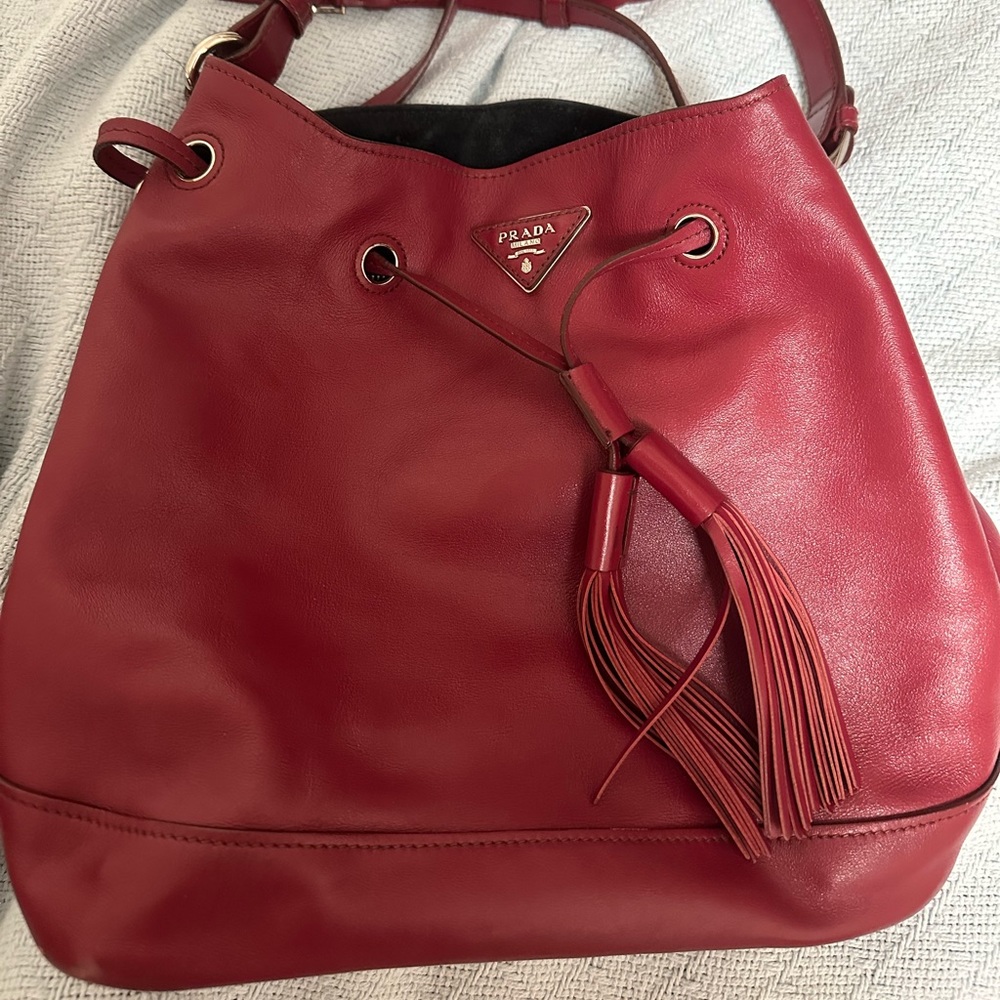 Authentic Prada Red Leather Bucket Bag